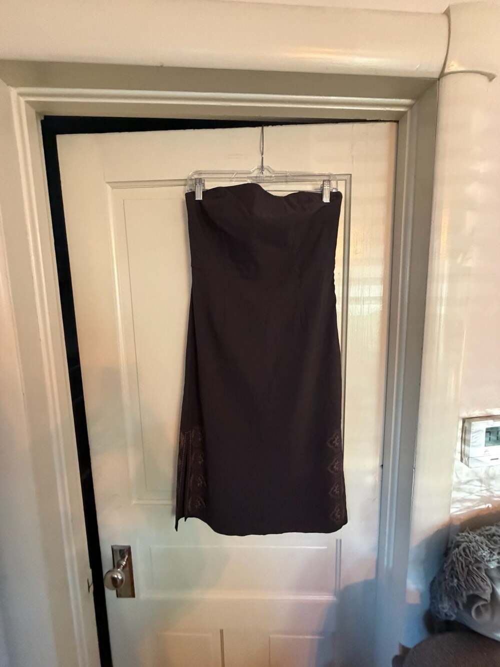 Express Strapless Dress Size 9/10 Brown Lace-Up Embroidered Hem